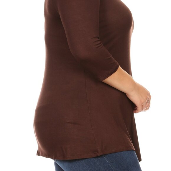 Women Plus Size Solid Button Asymmetric Knit Top Tee Blouse Shirt Brown 1X-3X - Picture 6 of 7